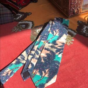 EUC tropical palm and sailboat coastal cotton tie